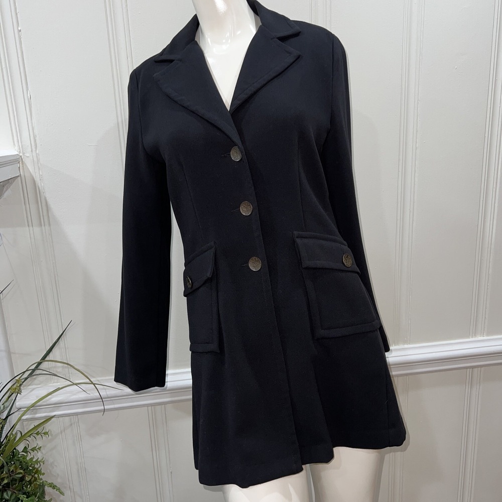 CAbi Black Long Button Coat #190 Womens Size 6